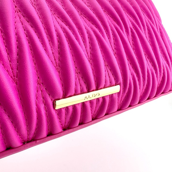 Aldo Hot Pink Quilted Chain Shoulder Bag w/ Coin Pouch & Removable Guitar Strap - Picture 7 of 10